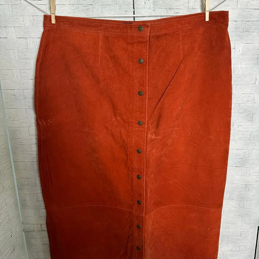 Ashley Stewart women's leather jacket skirt set vintage burnt orange plus size‎